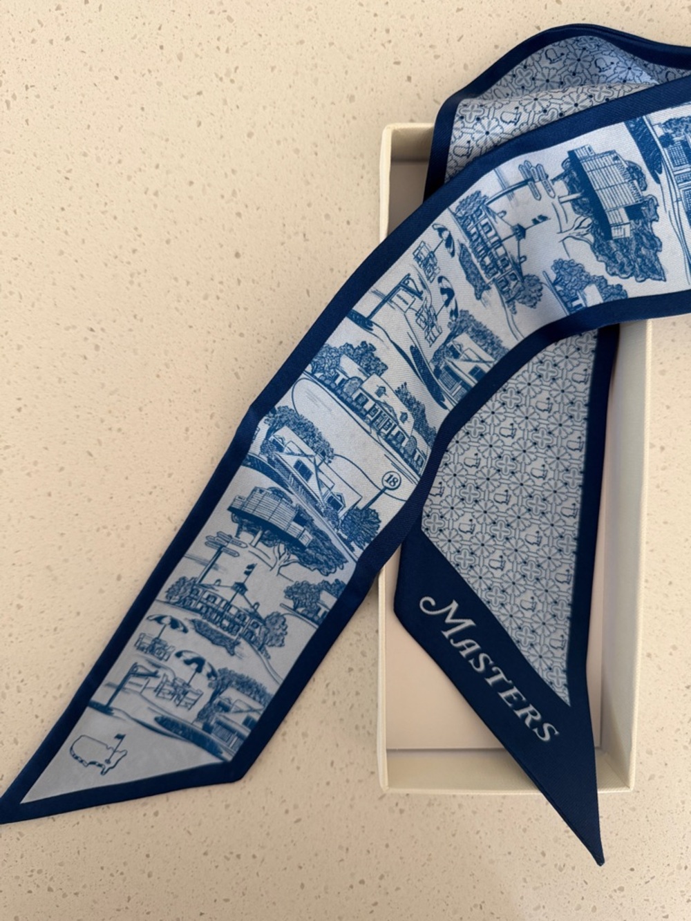 Masters Light Blue and Navy Floral-Pattern Silk Scarf